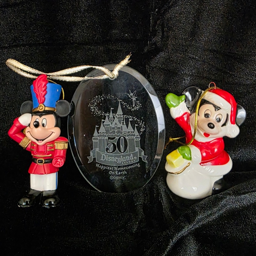 Lof of 3 Disney Ornaments: Disneyland 50th, Mickey‎ Mouse Soldier, Mickey Santa